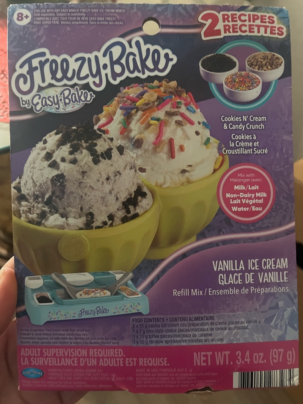 Freezy-Bake by Easy-Bake vanilla ice cream (cookies&cream & candy crunch)